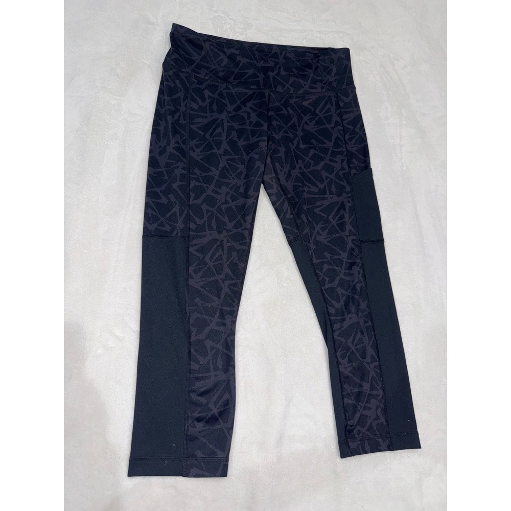 Columbia Womens Black Geometric Print Cropped Leggings with Pockets Size Medium